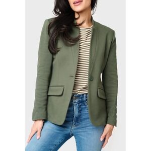Gibsonlook Womens XL Olive Military Green Notch Collar Knit Blazer Single Button